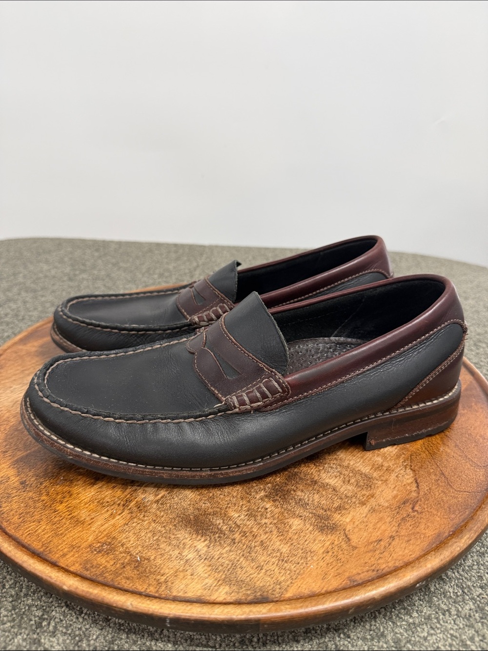 Sperry Topsiders Shoes Mens 9 M Two-Tone Black Brown Leather Penny Loafers